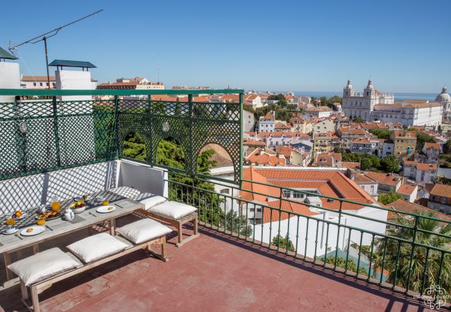 Traditional Portuguese terrace with Tagus view