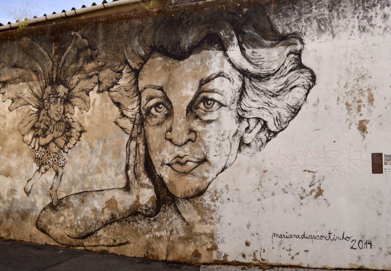 Street art in Graça historic district of Lisbon 