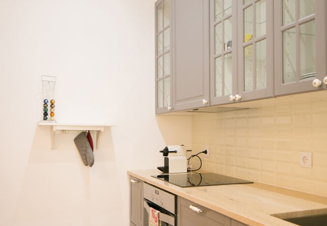 Kitchen in sober and refined tones for rent in the heart of the city