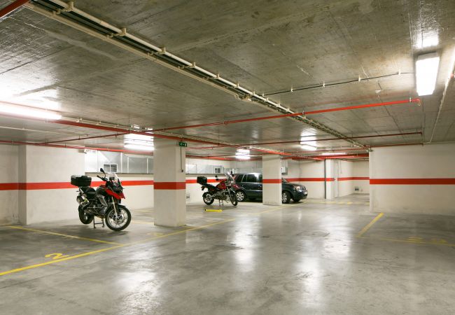 Underground parking of the building where the apartment for rent is located
