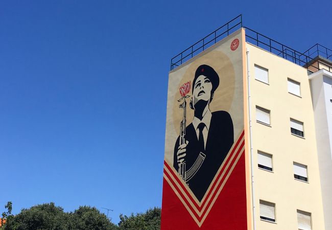 Street art in the famous district of Graça in Lisbon